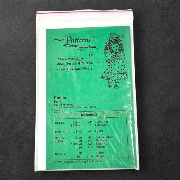 Lot 5 Connie Lee Finchum Doll Clothes Patterns UNCUT 16"–24" Kellie & Emilia 90s - Picture 3 of 11